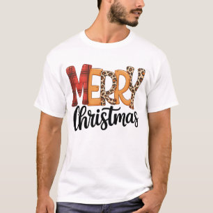 Camiseta Feliz Navidad Búfalo Cuadros Rojos Guepardo Leopar