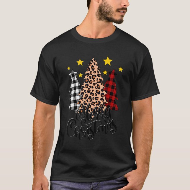 Camiseta Feliz Navidad Búfalo Pintado Árbol Leopardo Rojo H (Anverso)