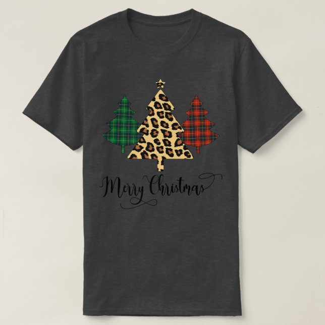 Camiseta Feliz Navidad Búfalo Plaid Leopard Xmas T (Diseño del anverso)