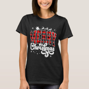 Camiseta Feliz Navidad Buffalo Plaid Rojo Santa Familia Xma