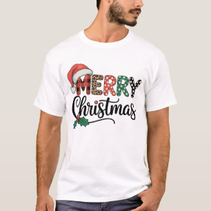Camiseta Feliz Navidad Buffalo Plaid Santa Sombrero Amor Xm