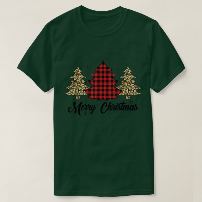 Camiseta Feliz Navidad Buffalo Red Plaid Leopard Christma (Diseño del anverso)