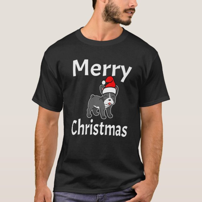 Camiseta Feliz Navidad Bulldog francés Perro amante Ani (Anverso)