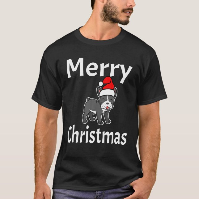 Camiseta Feliz Navidad Bulldog francés Perro amante Ani (Anverso)