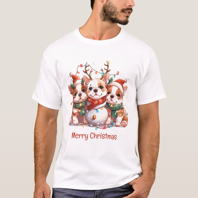 Camiseta Feliz Navidad Bulldog inglés Reindeer Santa (Anverso)