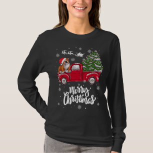 Camiseta Feliz Navidad Bulldog inglés Santa Red Truck Xm