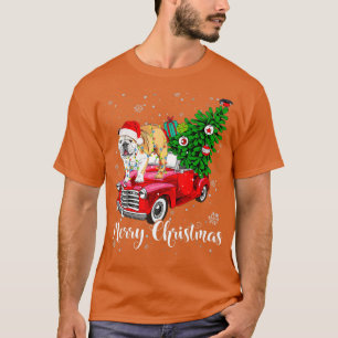 Camiseta Feliz Navidad Bulldog inglés Santa Red Truck Xm