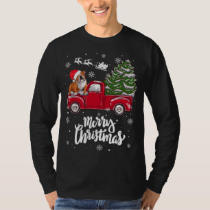 Camiseta Feliz Navidad Bulldog inglés Santa Red Truck Xm
