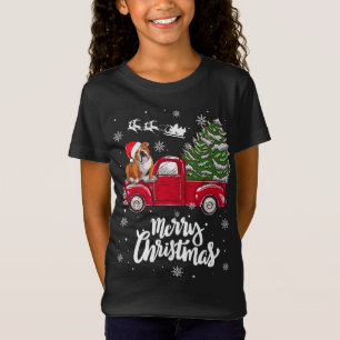 Camiseta Feliz Navidad Bulldog inglés Santa Red Truck Xm