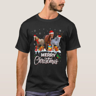 Camiseta Feliz Navidad Caballo de Luz de reno Santa Hat Sn