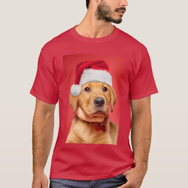 Camiseta Feliz Navidad Cachorro Labrador Lindo con Gorro de (Anverso)