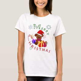 Camiseta Feliz Navidad Cachorro Regalos de Navidad y Copos 