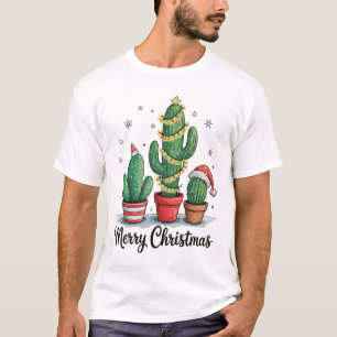 Camiseta Feliz Navidad Cactus Árbol Festivo Luces de Navida