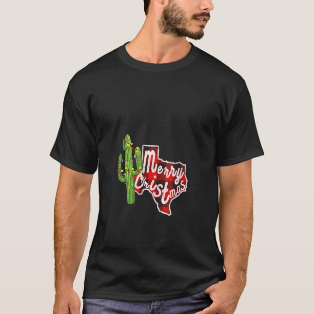 Camiseta Feliz Navidad Cactus Navidad Árbol de luces Texas  (Anverso)