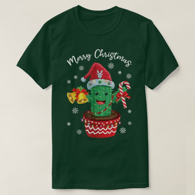 Camiseta Feliz Navidad Cactus Santa Hat Candy F (Diseño del anverso)