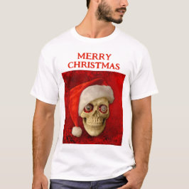 Camiseta Feliz Navidad. Calavera con sombrero de Santa