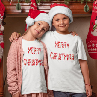 Camiseta Feliz Navidad Candy Cane Font Chicas y chicos
