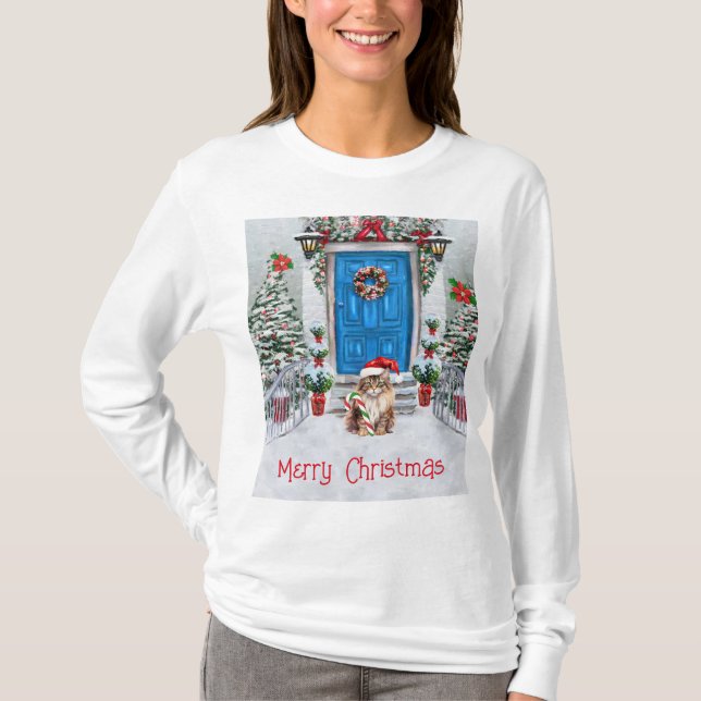 Camiseta Feliz Navidad Casa decorada con Santa Kitty (Anverso)