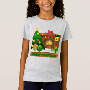 Camiseta Feliz Navidad cerca de la hoguera de la chimenea á