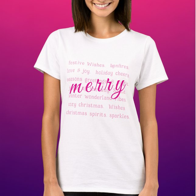 Camiseta Feliz Navidad, chica de tipografía rosa (Subido por el creador)