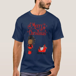 Camiseta Feliz Navidad Chica negro Santa Claus Ame africano