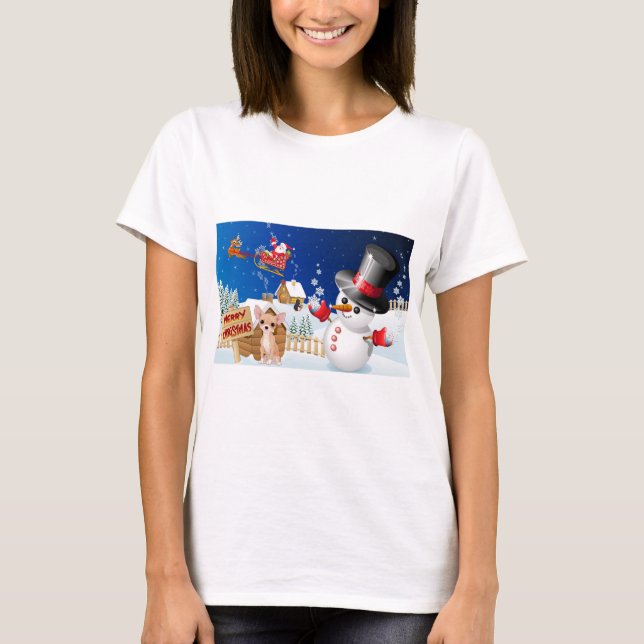 Camiseta Feliz Navidad Chihuahua con escarcha (Anverso)
