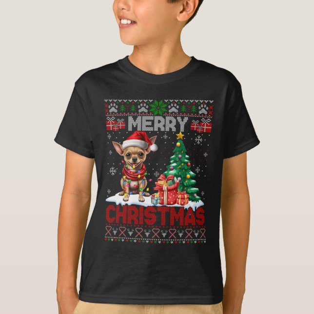 Camiseta Feliz Navidad Chihuahua Perro Perro Familia Feo Xm (Anverso)