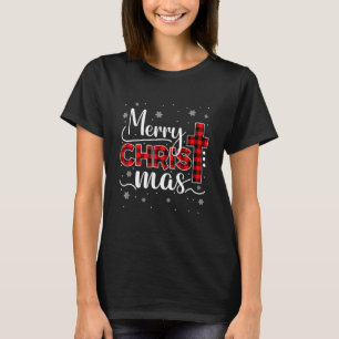 Camiseta Feliz Navidad Christian Cross Buffalo Plaid Fami