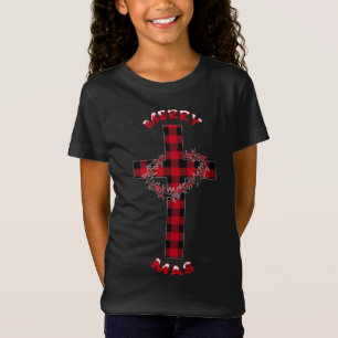 Camiseta Feliz Navidad Christian Cross Buffalo Plaid Paja