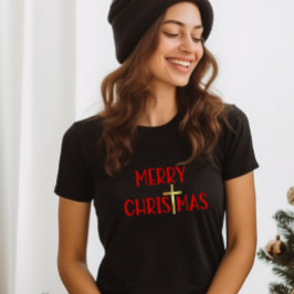 Camiseta Feliz Navidad Christian Gold Cross Faith Black