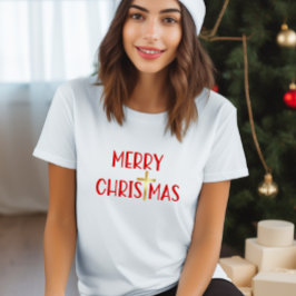Camiseta Feliz Navidad Christian Gold Cross Faith White