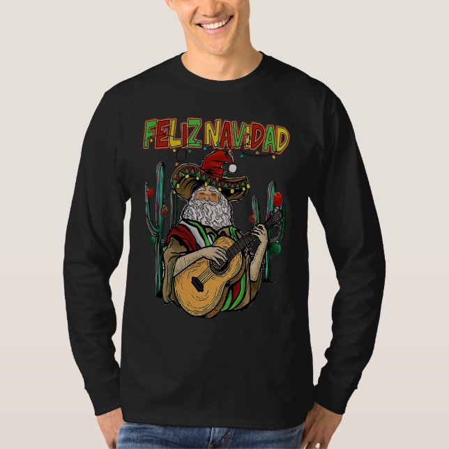 Camiseta Feliz Navidad  Christmas Mexican Santa Sombrero Xm (Anverso)