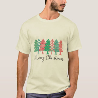 Camiseta Feliz Navidad - Coloridos árboles con patrones