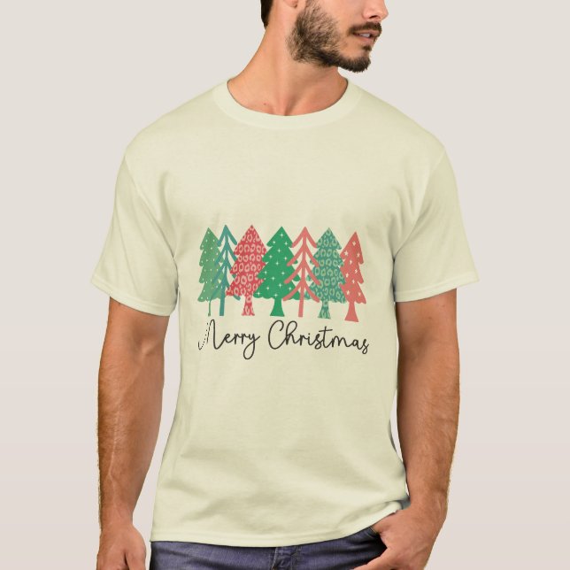 Camiseta Feliz Navidad - Coloridos árboles con patrones (Anverso)