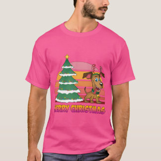 Camiseta Feliz Navidad con árbol de Navidad y perro lindo b