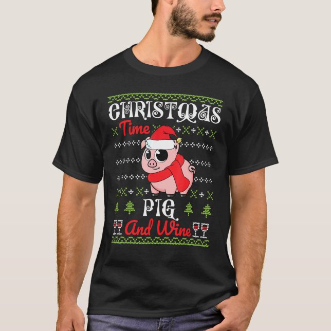 Camiseta Feliz Navidad Con Cerdo Y Vino Sudoroso (Anverso)