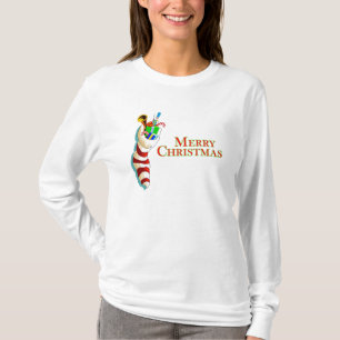 Camiseta Feliz Navidad con el tee femenino de Stocking LS