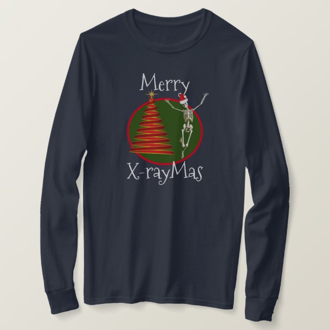 Camiseta "Feliz Navidad" con esqueletos en Santa Hat (Anverso del diseño)