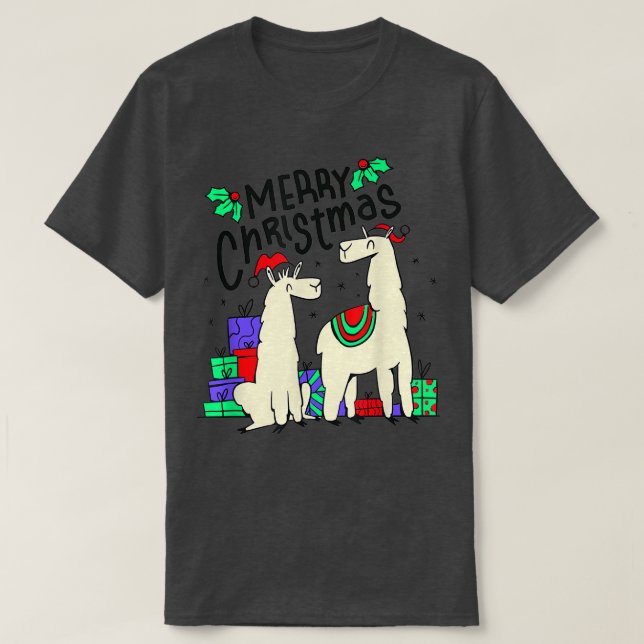 Camiseta Feliz Navidad con este lindo lama, llama (Diseño del anverso)