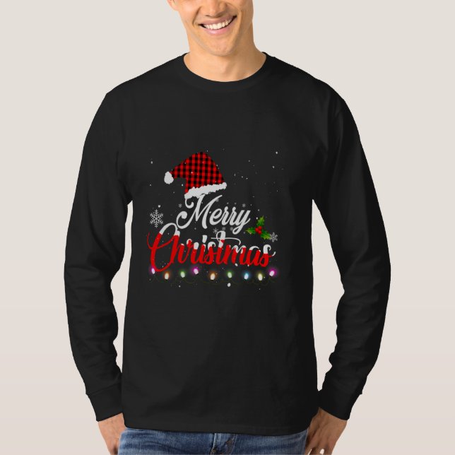 Camiseta Feliz Navidad con Red Plaid Santa Hat Buffalo M (Anverso)