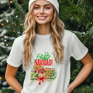 Camiseta Feliz Navidad con Santa Claus y fondo acuarela