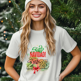 Camiseta  Feliz Navidad con Santa Claus y fondo acuarela