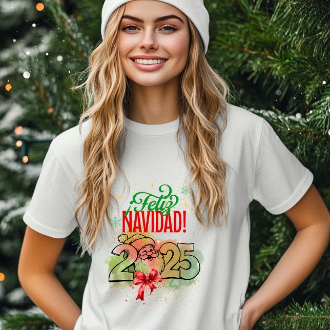 Camiseta  Feliz Navidad con Santa Claus y fondo acuarela (Subido por el creador)