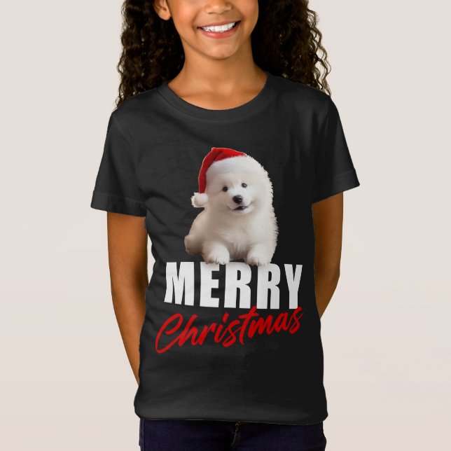 Camiseta Feliz Navidad con una pimienta samoyana con Santa  (Anverso)