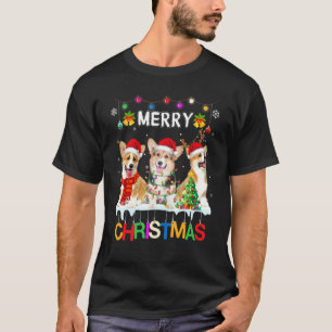 Camiseta Feliz Navidad Corgi Gorro de Santa Luces de Navida