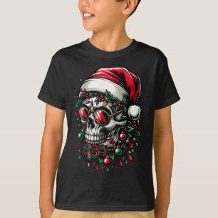 Camiseta Feliz Navidad Cráneo de Azúcar Santa Hat Family Xm