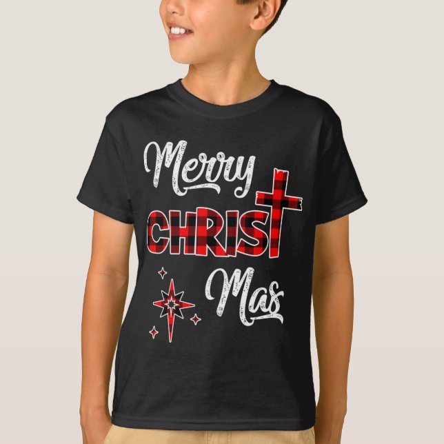 Camiseta Feliz Navidad Cristianos Regalos Buffalo Plaid Paj (Anverso)