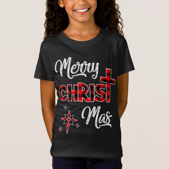 Camiseta Feliz Navidad Cristianos Regalos Buffalo Plaid Paj (Anverso)