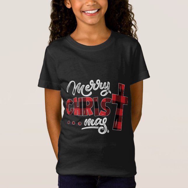 Camiseta Feliz Navidad Cristo Búfalo Plaid Cross Xmas Gi (Anverso)