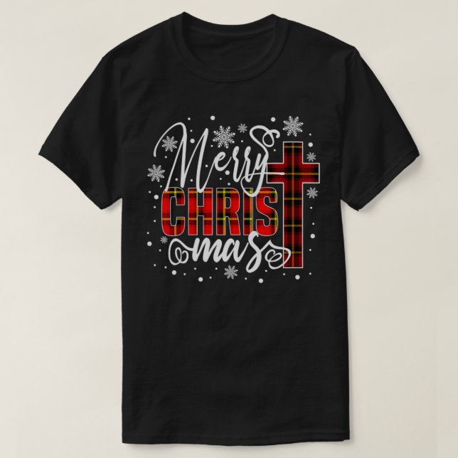 Camiseta Feliz Navidad Cristo Cruz Búfalo Plantado Xma Rojo (Diseño del anverso)